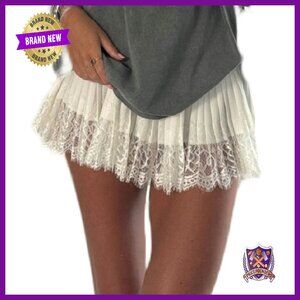 Lace Trim Half Slip Skirt Elastic Y2K Sheer Mini Ruffle Pleated Underskirt